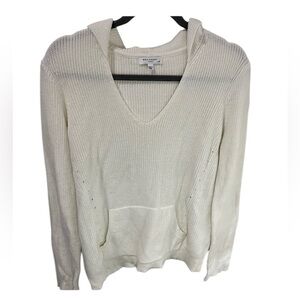 Equipment Femme White V Neck Hooded Cotton Cashmere Sweater Pocket Large